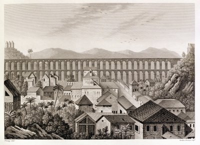 View of part of the town and the Great Aqueduct of Rio de Janeiro, from 